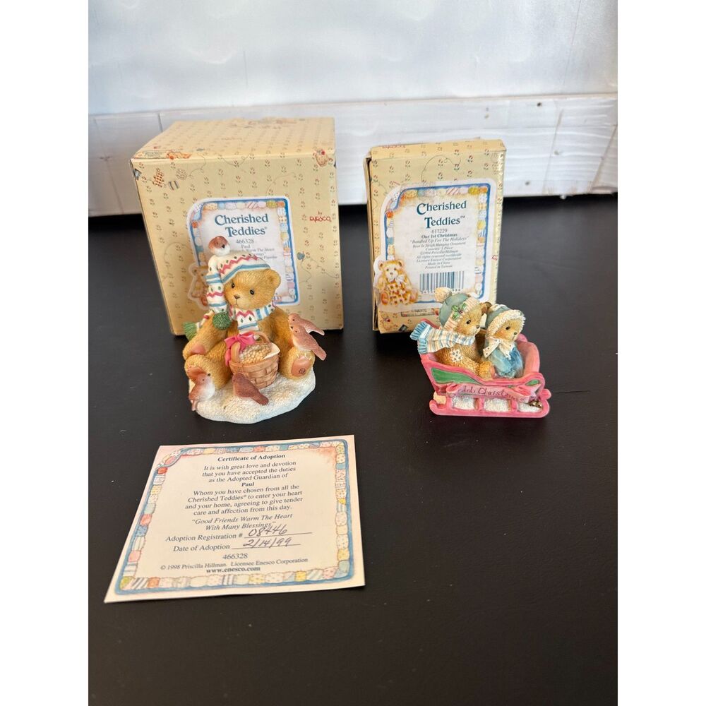 2 Cherished Teddies #466328 Paul and #617229 Our 1st Christmas Figurines